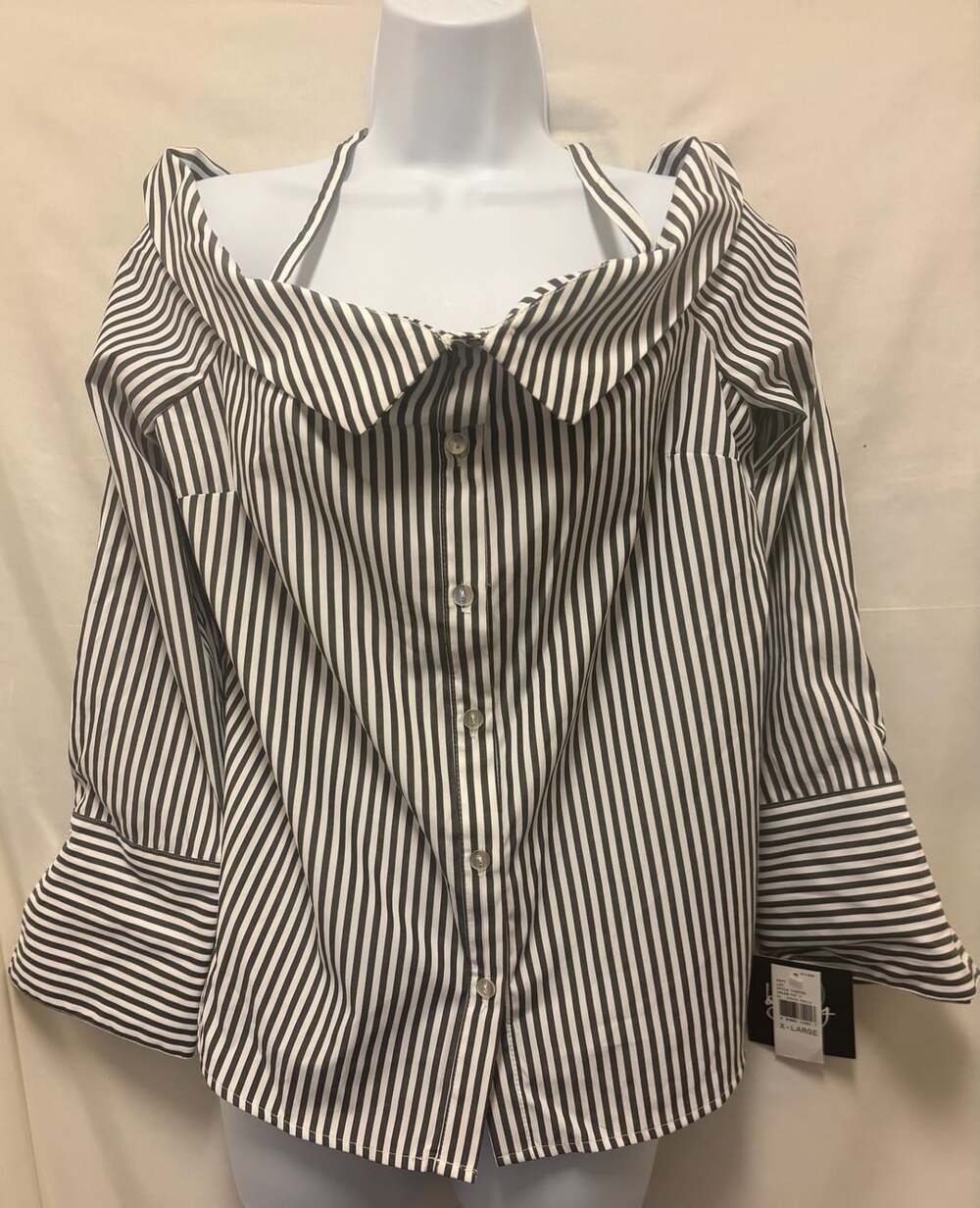 Monographie One-Shoulder Cutout Striped Button Front Shirt Size S NWT